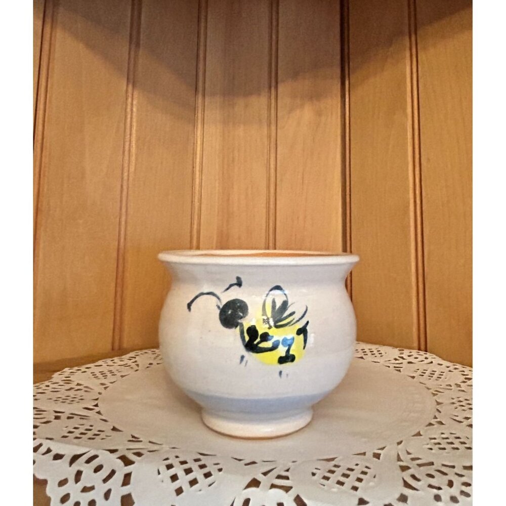 Artist Signed Studio Pottery Hand-Painted Ceramic Bee Design Planter Succulent P